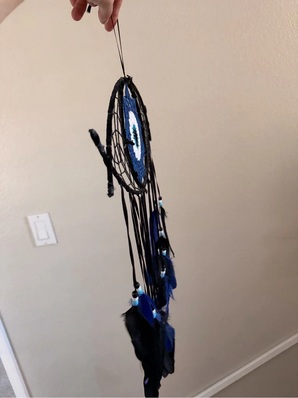 Handcrafted Blue and Black Eye Dreamcatcher Wall Decor